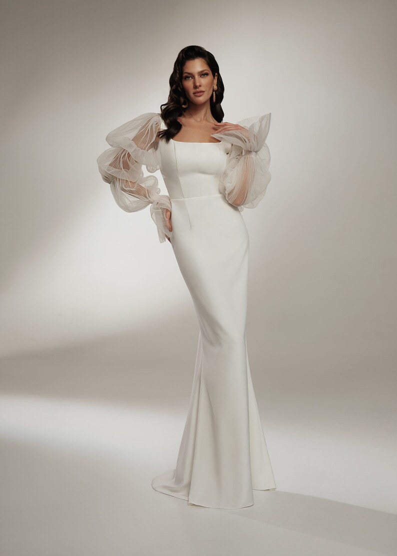 Detachable Long Sleeves Simple Minimalist Sheath Shape Wedding Etsy