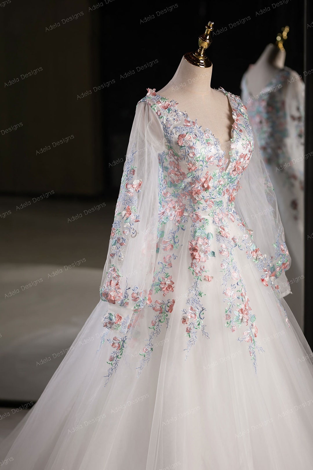 Floral Embroidery Wedding Dress, Floral Wedding Dress, Color Wedding ...