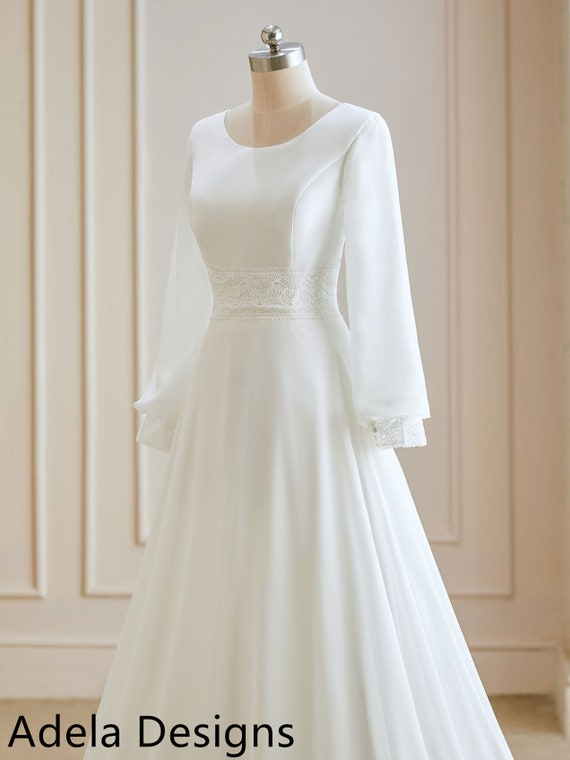 Simple Elegant Modern Long Ivory Wedding Dress Lace Up Crystal A-LINE Bride  Gown | eBay