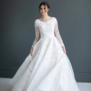 Classic Modest LDS Long Sleeves Ball Gown Wedding Dress. Plus Size ...