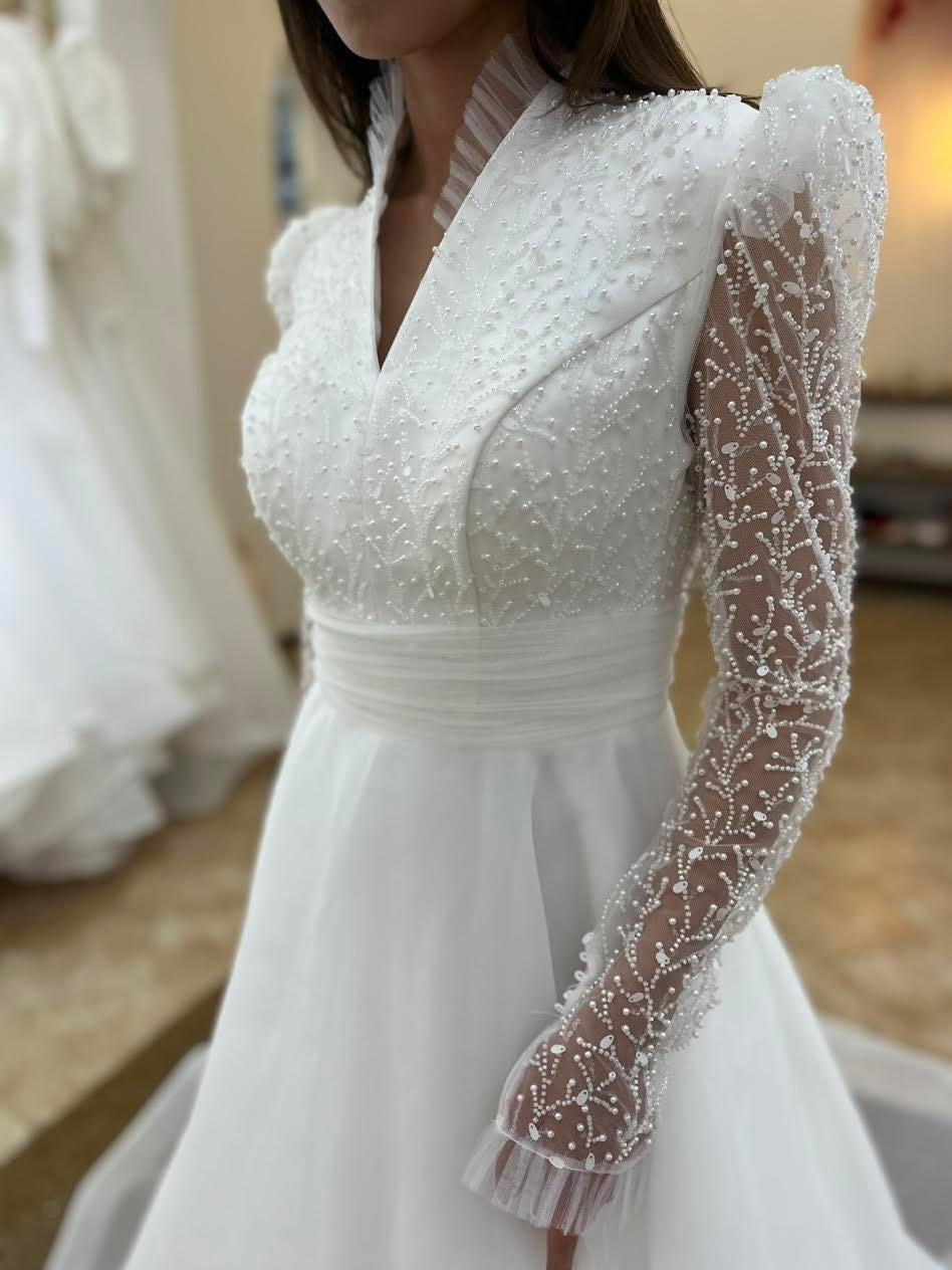 Cap sleeves chiffon bohemian wedding dress – MakerryBridal