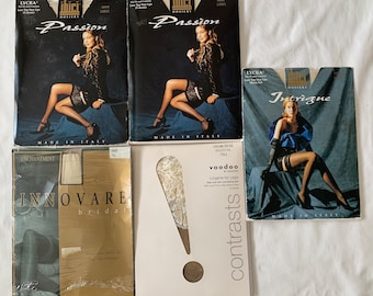 Vintage 1990s Stay Up Stockings Assorted Styles, Ivory, Tall/Large, in original packaging, 5 pairs, Unopened