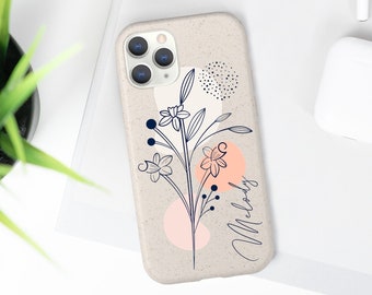 Custom 100% Biodegradable Eco-Friendly Phone Case Cover | Bamboo Fiber | iPhone 11 Pro & 12 | Samsung Galaxy S20 | Boho Flower Style