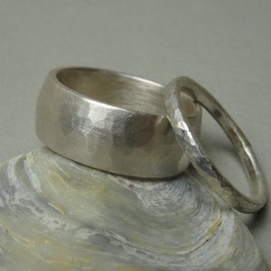 Fair trade wedding rings, silver 953, strong hammer blow image 1