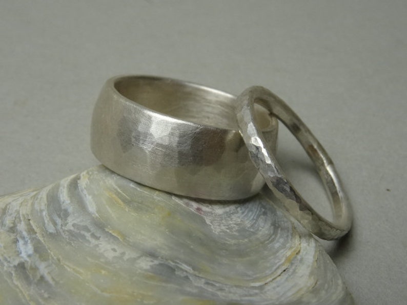 Fair trade wedding rings, silver 953, strong hammer blow image 1