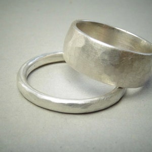 Fair trade wedding rings, silver 953, strong hammer blow image 2