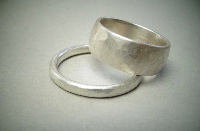 Fair trade wedding rings, silver 953, strong hammer blow image 2