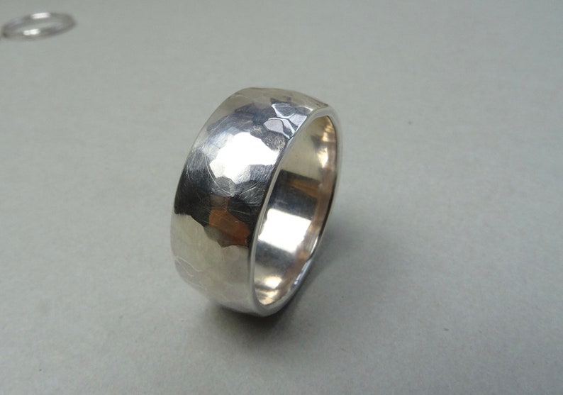 Fair trade wedding rings, silver 953, strong hammer blow image 4