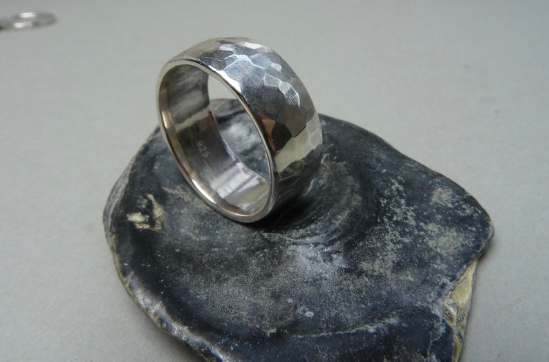 Fair trade wedding rings, silver 953, strong hammer blow image 3