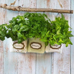 Embroidery files set herb hanging pots with sewing instructions and pattern