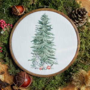 Embroidery file fir tree with rabbit