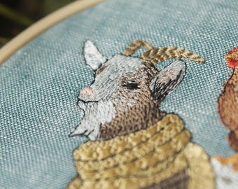 Embroidery File Goat and shopping Chicken