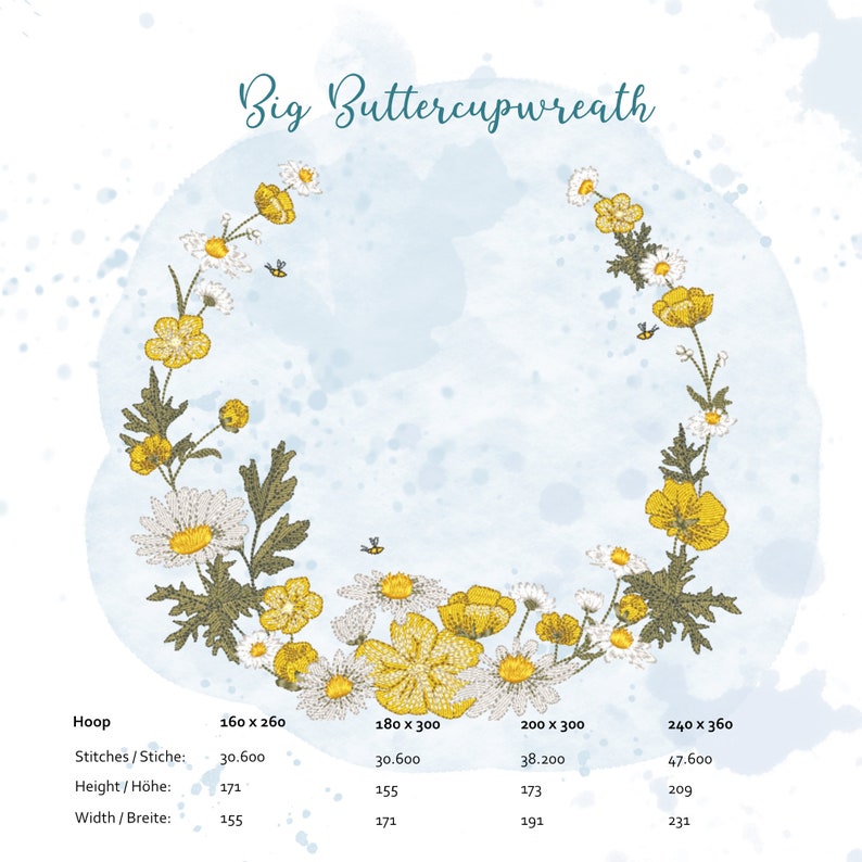 Embroidery file Big Buttercup Wreath image 6