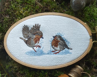 Embroidery Robins in the Summerrain