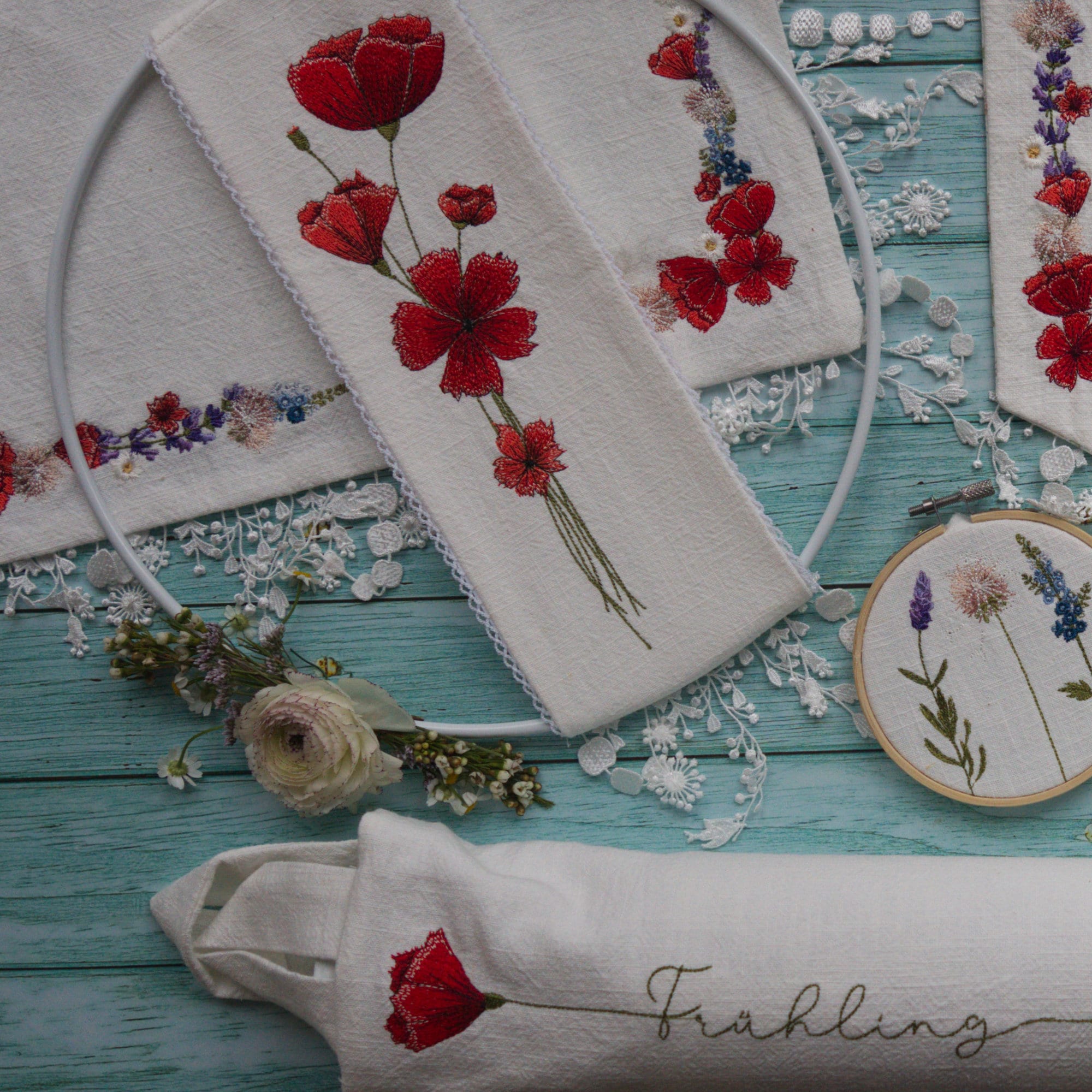 Embroidery 3 Flowers Larkspur, Lavender and Dandelion - Etsy