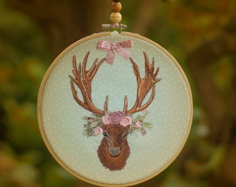 Embroidery file rose deer