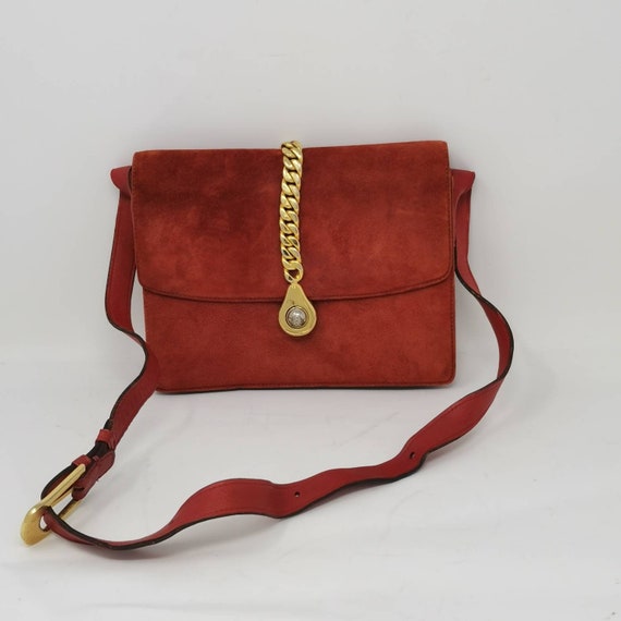 Rare Vintage 1970s Gucci Orange Suede Chain Bag