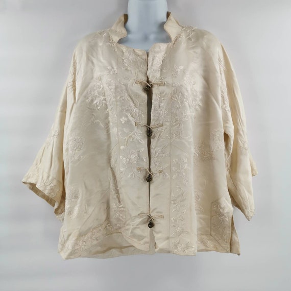Vintage Chinese White Silk Hand Embroidered Jacket