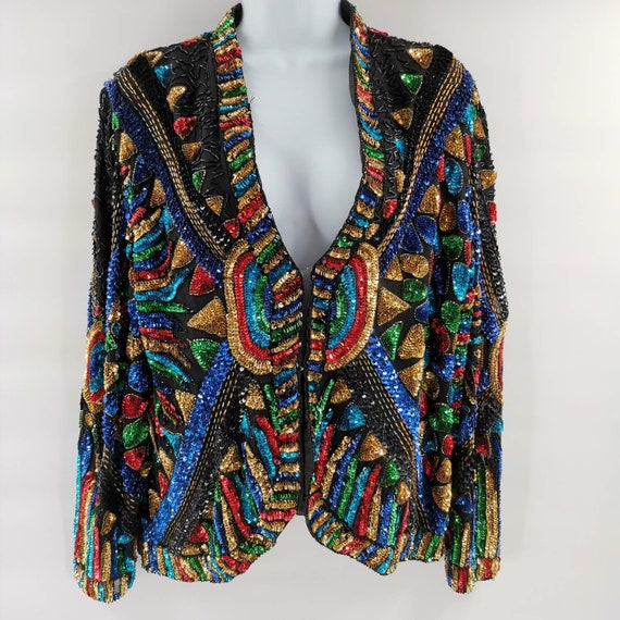Super Groovy Vintage Rainbow Beaded Sequin Jacket