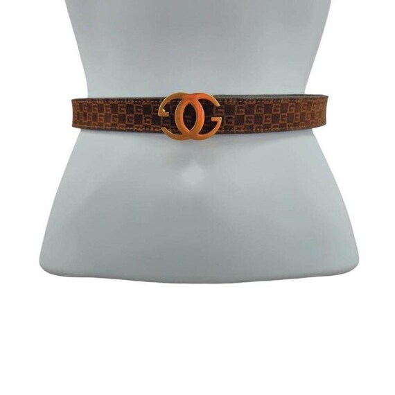 Vintage Gucci Skinny Brown G Monogram Belt With 24KT Gold  display picture 3