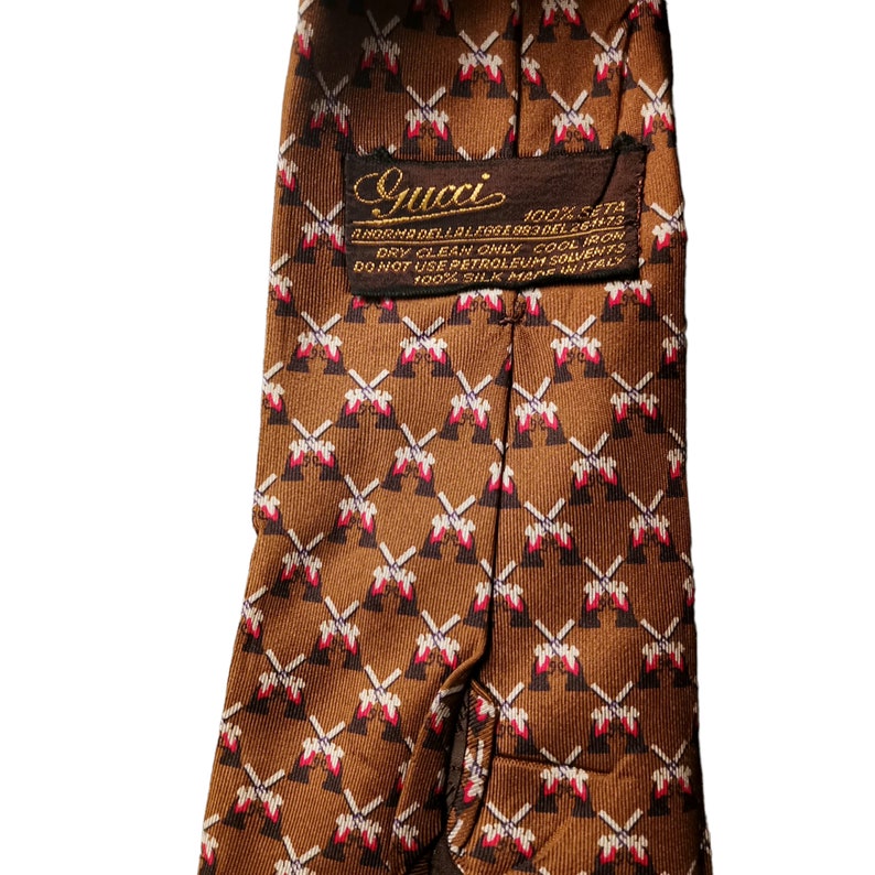 Rare Vintage Gucci Collector Brown Silk Tie in a Pistol Patterned Design image 5