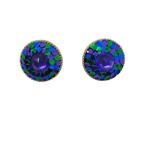 Large/Chunky Round Multicolored Sequin & Rhinesto… - image 3
