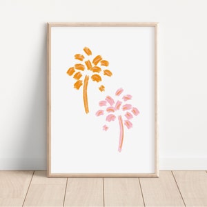 Palm Tree Poster | Palm Tree Art | Pink Prints | Pink Palm Tree | Botanical Art | Pink and Orange | Palm Tree Illustration |