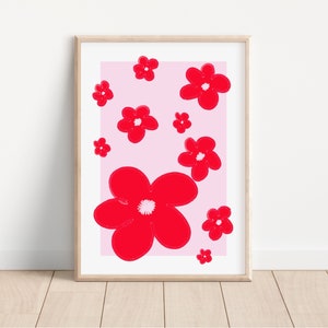 Flowers In Bloom | Pink and Red Prints | Floral Artwork | Flower Art | Matisse Style Prints | Red Flowers | Floral Gallery Wall