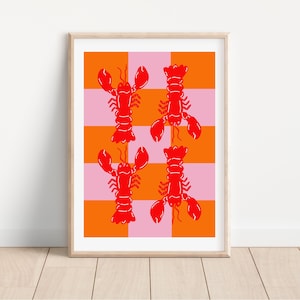 Red Pink Orange Lobster Print, Sea life Illustration, Ocean, Marine, Gallery Wall Art, Kitchen, SeaFood, Dining Room Decor, A5 A4 A3 A2 A1