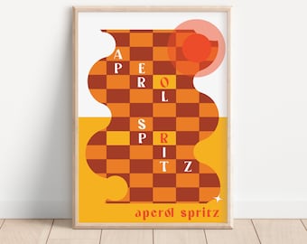 Aperol Spritz Cocktail Print, Home Bar, Kitchen, Retro Alcohol Gift, Unframed Poster Print, Home Decor, Bar Wall Art, Cocktail Art Poster