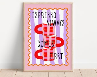 Espresso Coffee Print Ceramic Mugs Colourful Dining Room Prints Kitchen Art Poster Kettle Coffee Machine Nespresso, Table Dressing