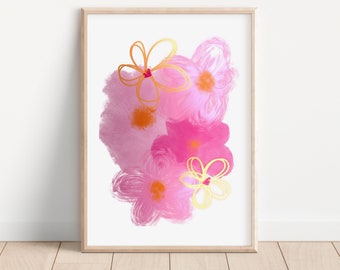 Tropical flower breeze, Abstract Painting, Botanical Print, Floral Illustration, Flower Poster, Pink Art