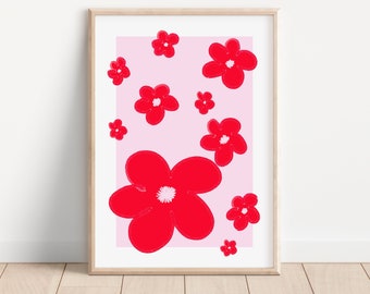 Flowers In Bloom | Pink and Red Prints | Floral Artwork | Flower Art | Matisse Style Prints | Red Flowers | Floral Gallery Wall