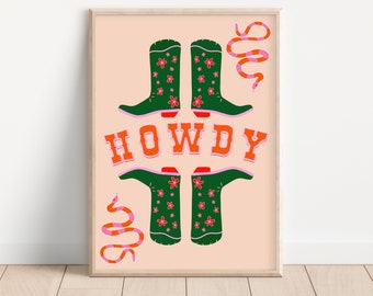 Howdy Print | Cowboy Boots | Horseshoe Good Luck | Western Inspired Prints | Howdy Partner | Dolly Parton | Cowgirl | Lets Go Girls