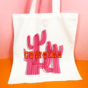 Cowgirl western totebag shopper bag yeehaw howdy Dolly Parton pink cactus image 1