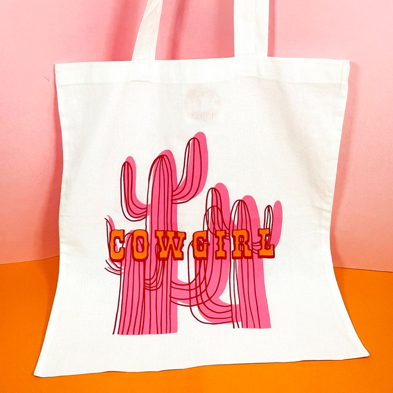 Cowgirl western totebag shopper bag yeehaw howdy Dolly Parton pink cactus image 1