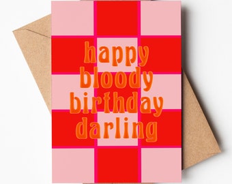 A6 Card | Checkerboard Design | Check Pattern | Best Friend Birthday | Darling Birthday Card | Birthday Wishes | Pink and Orange Card