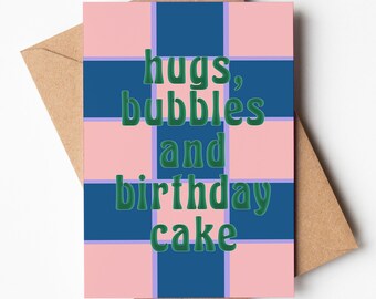 A6 Card | Checkerboard Design | Check Pattern | Best Friend Birthday | Birthday Bubbles Card | Birthday Wishes | Pink and Blue Card| For Him