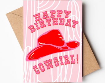 A6 Karte | Cowgirl | Cowboystiefel | Hufeisen Viel Glück | Western Inspirierte Drucke | Happy Birthday Karte | Rosa Karte | Hallo | Lets Go Girls