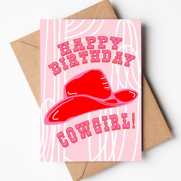 A6 Card | Cowgirl | Cowboy Boots | Horseshoe Good Luck | Western Inspired Prints | Happy Birthday Card | Pink Card | Howdy | Lets Go Girls