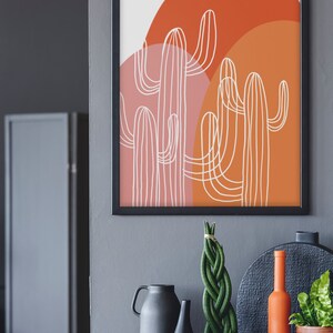 Trio of cacti, Cactus Poster, Botanical Print, Western Art, Yeehaw, Sunset, Desert Landscape image 3