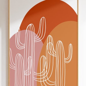 Trio of cacti, Cactus Poster, Botanical Print, Western Art, Yeehaw, Sunset, Desert Landscape