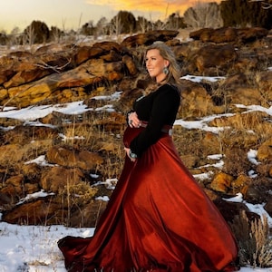 Rust luxurious stretch velvet skirt, maternity skirt, flowy maxi skirt,  whimsical women skirt, photo shoot dress