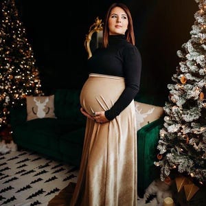 Champagne luxurious stretch velvet skirt, maternity skirt, flowy maxi skirt,  whimsical women skirt, photo shoot dress