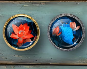 Lotus - Boutons de tiroir Poignées Dôme Cabochon Boutons faits main Bouton de tiroir Boutons de commode Poignées de meuble Quincaillerie de meubles