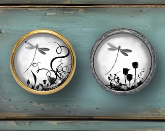 Dragonfly - Drawer Knobs Pulls Handles Dome Cabochon Knobs Handmade Knobs Drawer Knobs Dresser Pulls Knobs Handles Cabinet Pulls Hardware