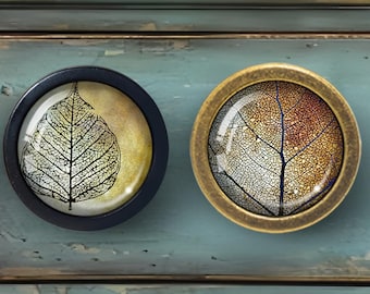 Liście - Gałki do szuflad Uchwyty Gałka kaboszonowa z kopułą Gałka ręcznie robiona Gałka do szuflad Gałki do komody Uchwyty Osprzęt do szafek