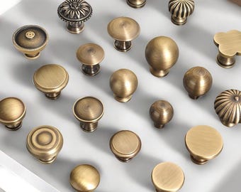 Antique Brass Cabinet Pulls Handle Knobs Vintage Dresser Handles Solid Brass Drawer Pulls Aged Brass Wardrobe Knobs Pulls Cabinet Hardware