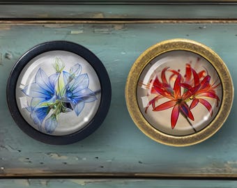 Flor - Pomos de cajón, tiradores, manijas, pomos de cabujón de cúpula, pomos hechos a mano, pomos de cajón, tiradores de tocador, pomos, manijas, tiradores de gabinete, herrajes