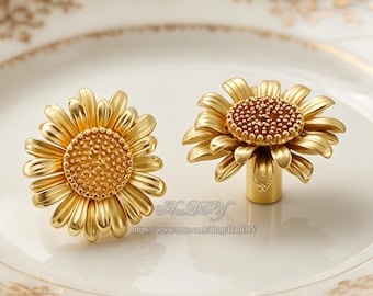 Sunflower Knobs Solid Brass Knobs Cabinet Pulls Drawer Knobs Dresser Pulls Knobs Handles Kitchen Knobs Pulls Unique Cabinet Hardware